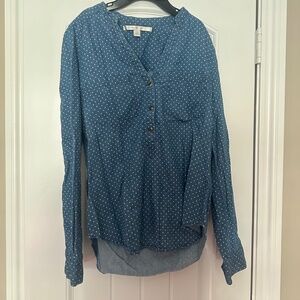 Lauren Conrad Blue Polka Dot Long Sleeve Blouse Small